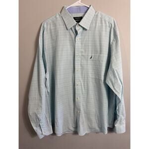 Nautica Mens Shirt Long Sleeve Button‎ Up Blue/White Striped Size 17.5 34/35